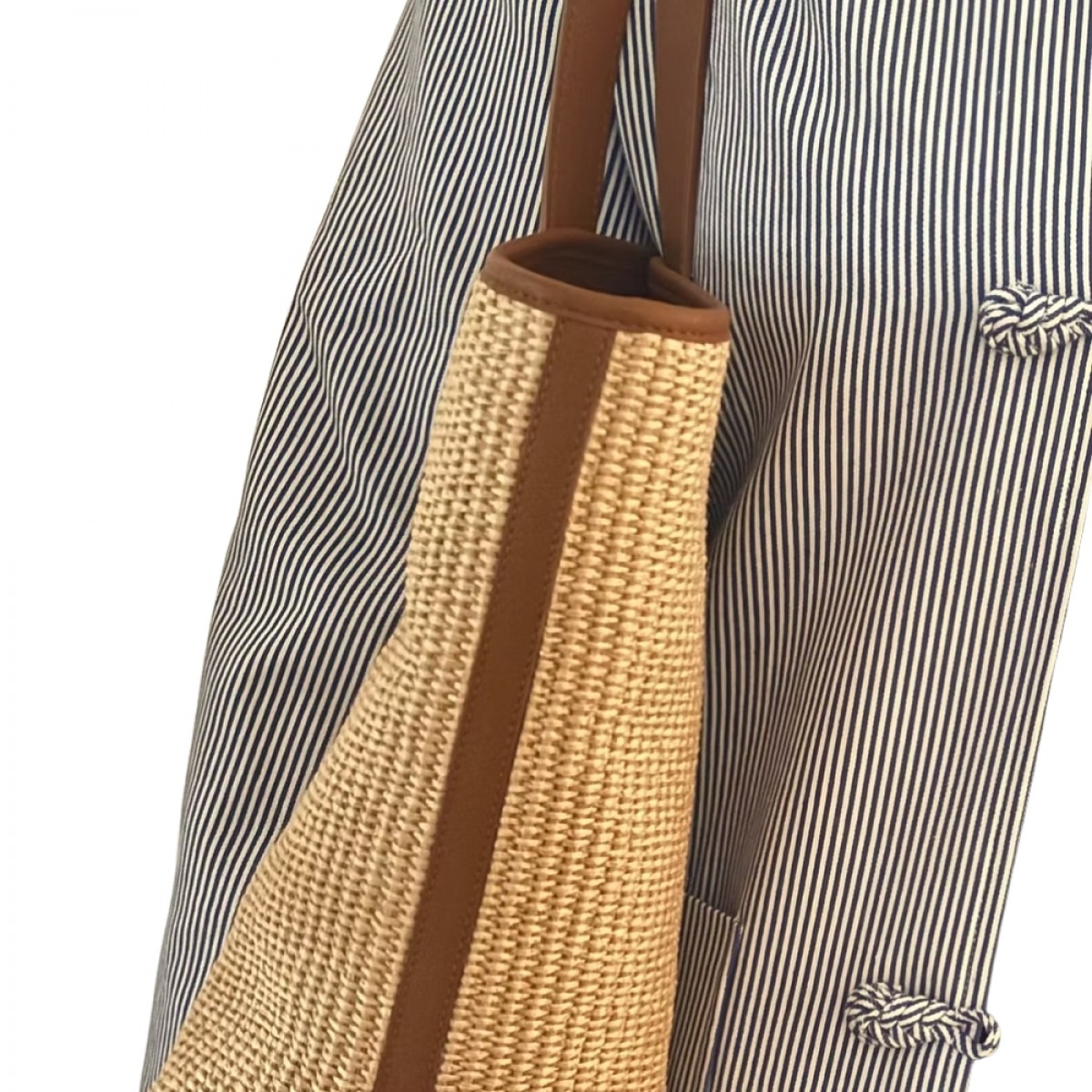 karin large tote bag natural raffia - cognac - model 