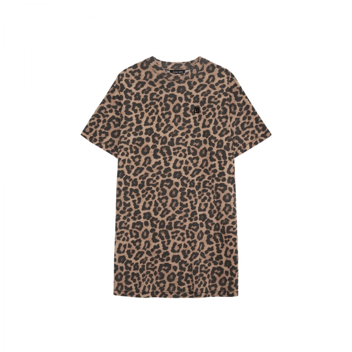 anine bing beth mini dress - black and brown leopard - front