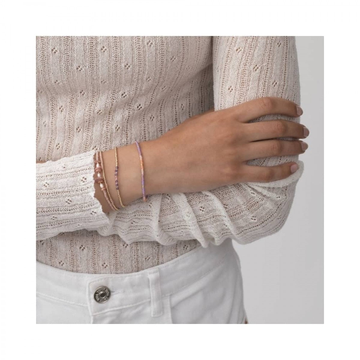 anni lu bead & gem bracelet - pink lavender - model arm