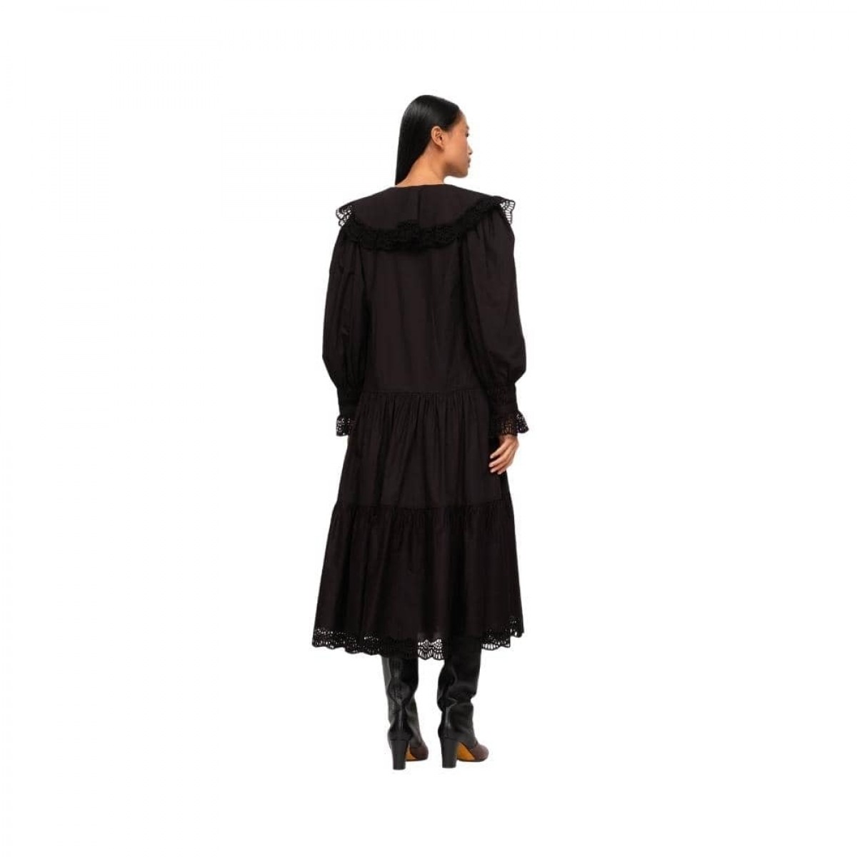 patrizia lace midi dress - black - ryggen