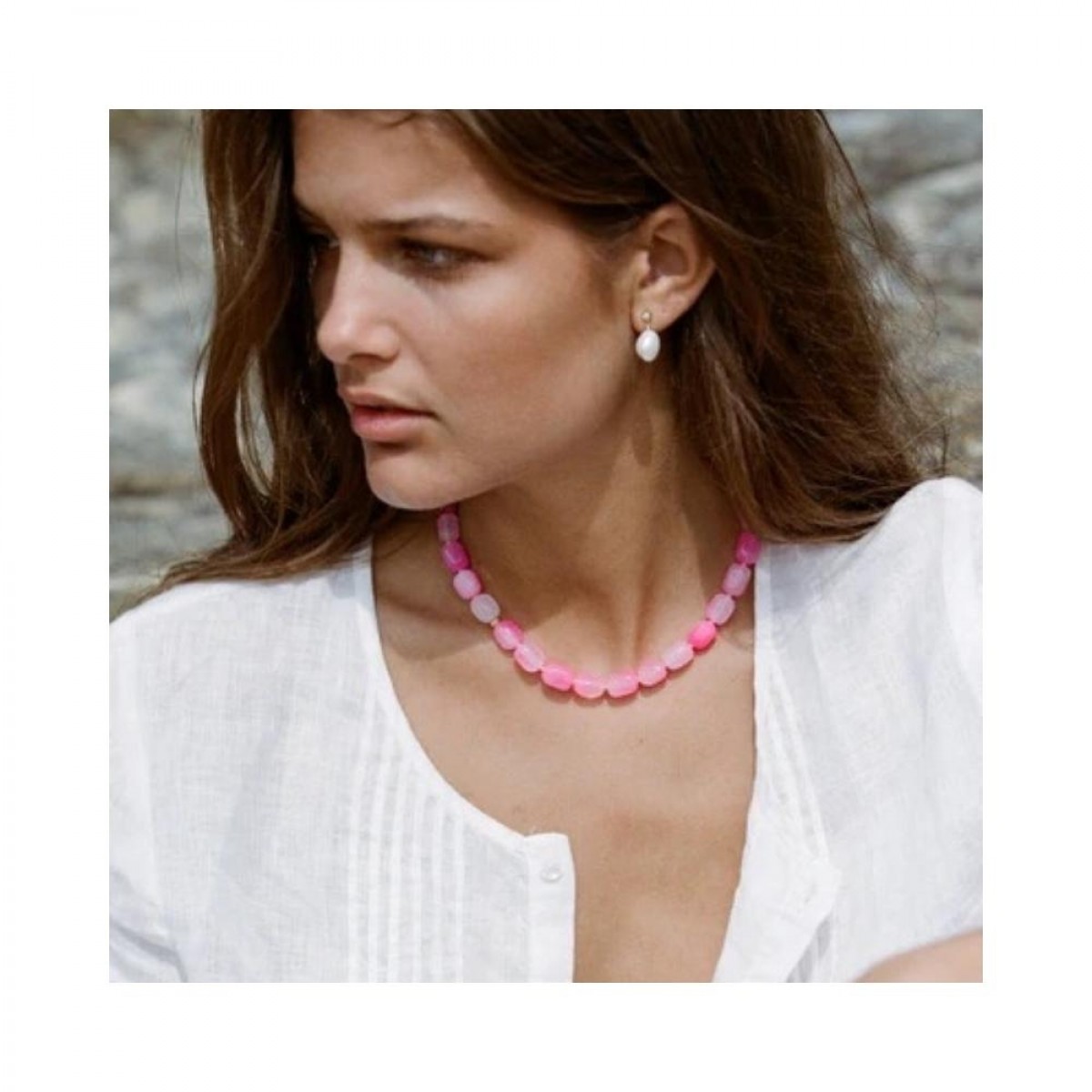 anni lu pink lake necklace - pink - model front
