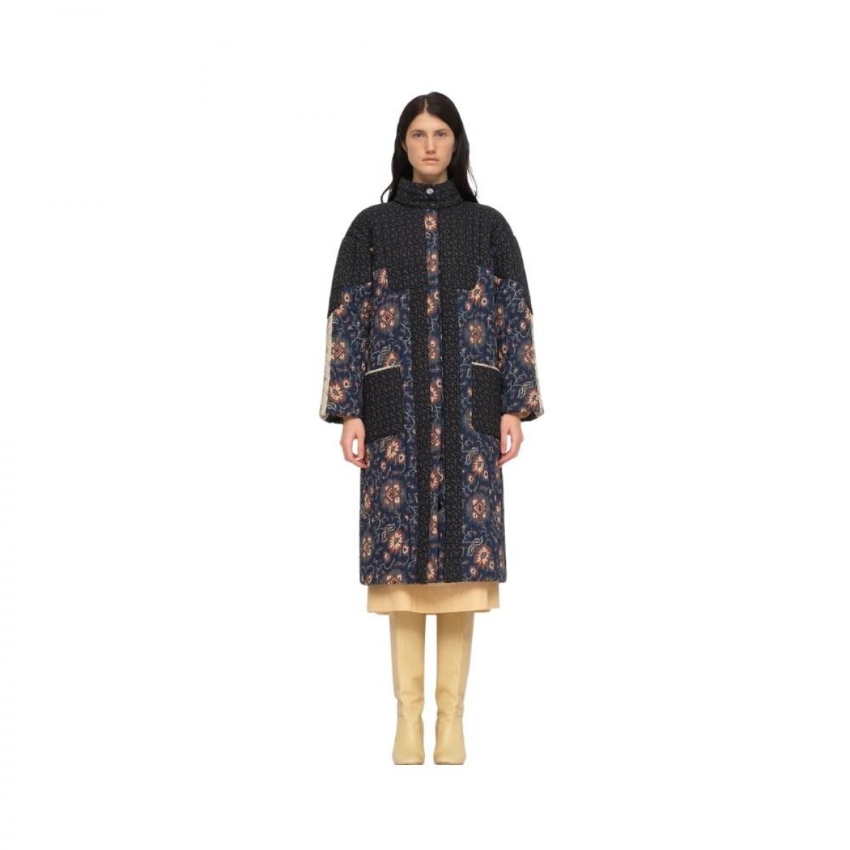 robina quilted coat - navy - front