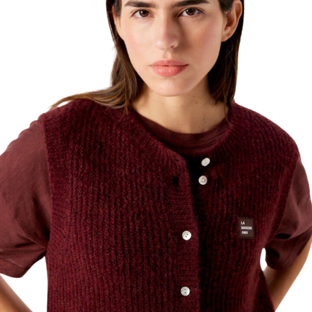 women's gilets east - acerola melange - model look