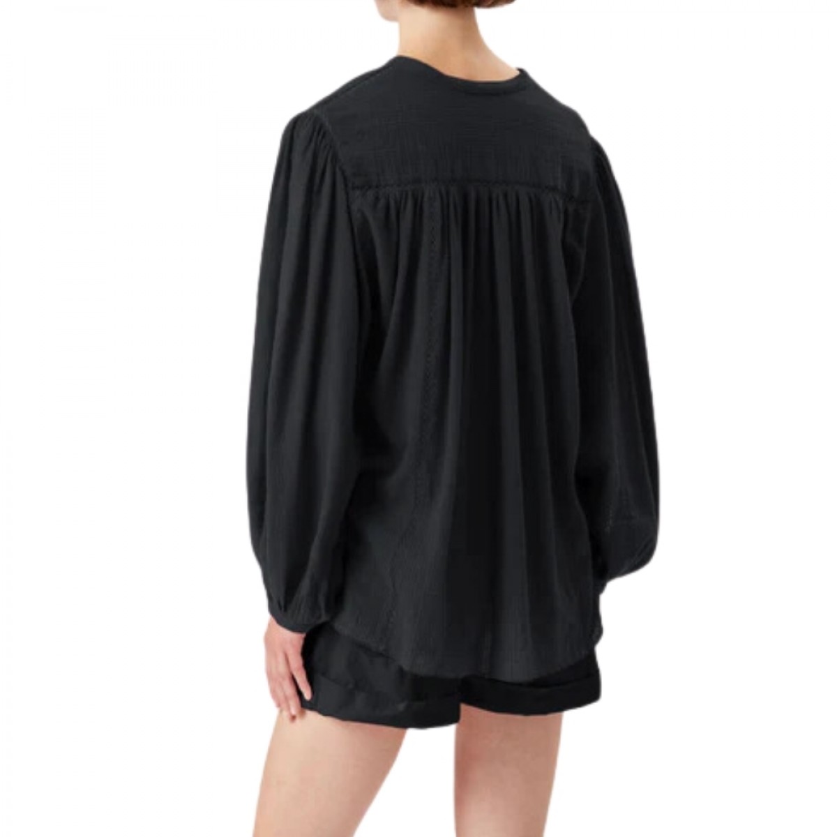 leonard cotton and linen top - black . model ryg