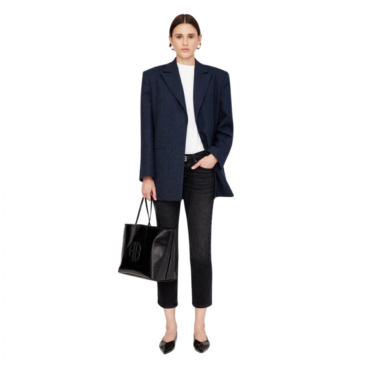 anine bing emma tote - black - model front
