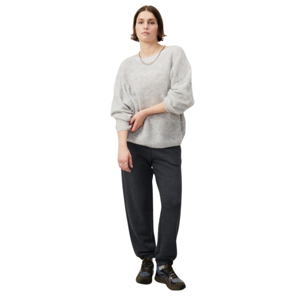 women's sweater yanbay - heather grey - model front