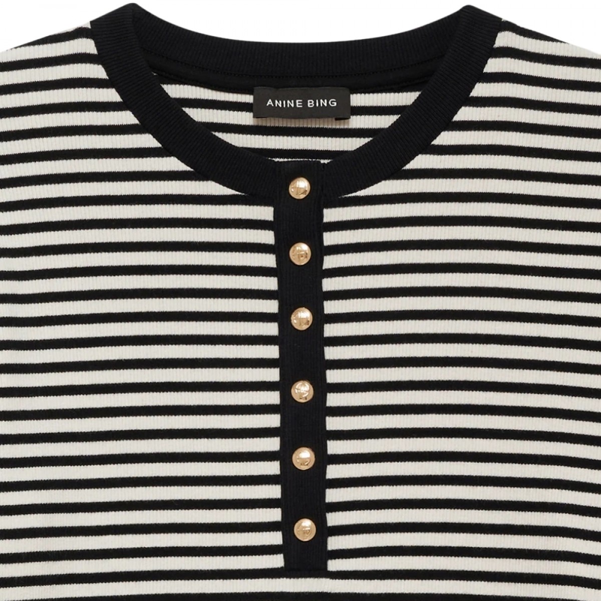 anine bing alessia long sleeve tee - cream and black stripe - hals 