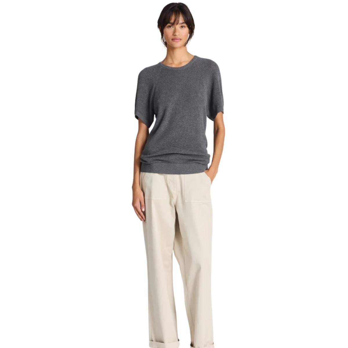 karen knit tee - dark grey - model front