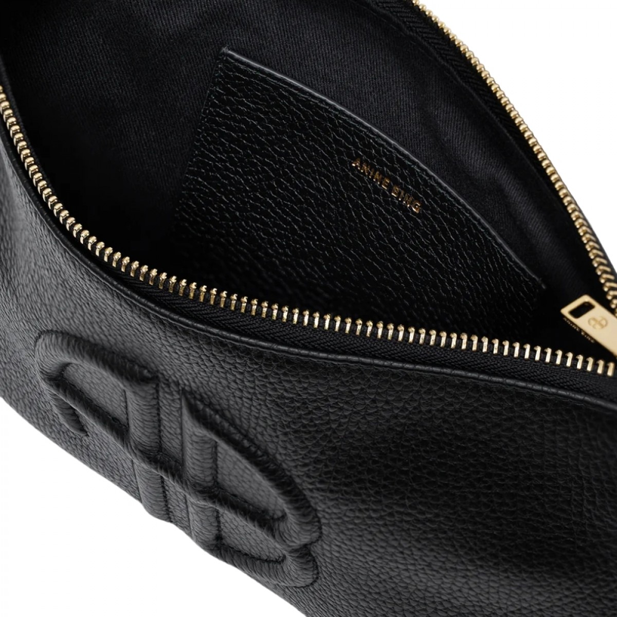 anine bing lili pouch - black pebbled - lynlås