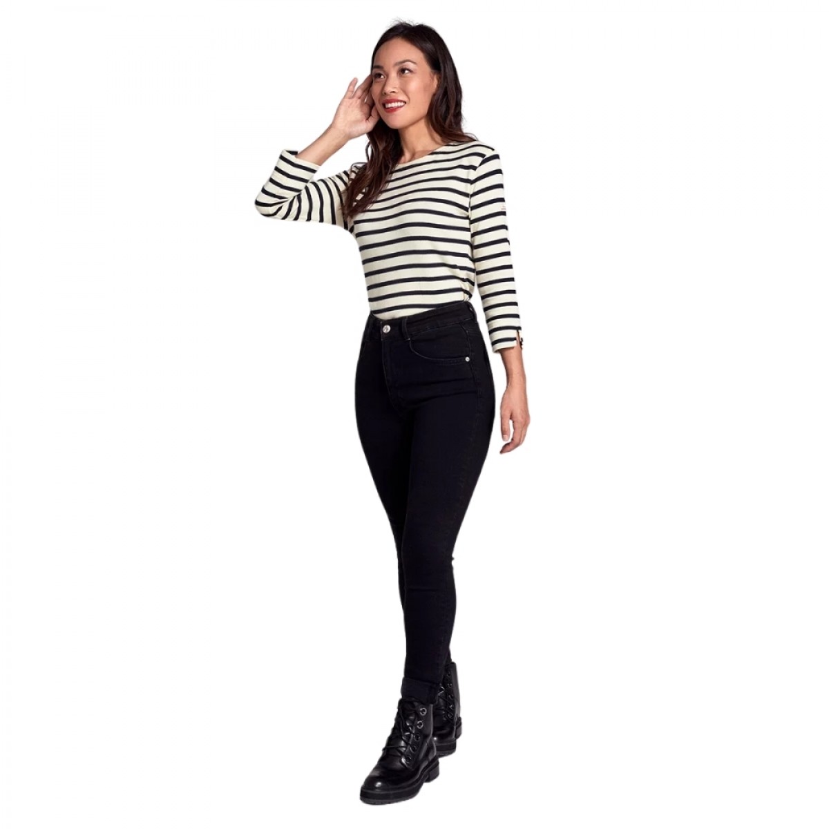 passerelle breton striped shirt - nature/navy - look