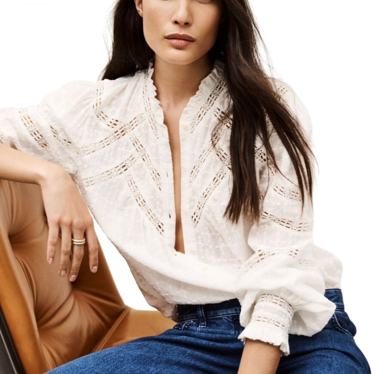 shirt brona - ecru - model front