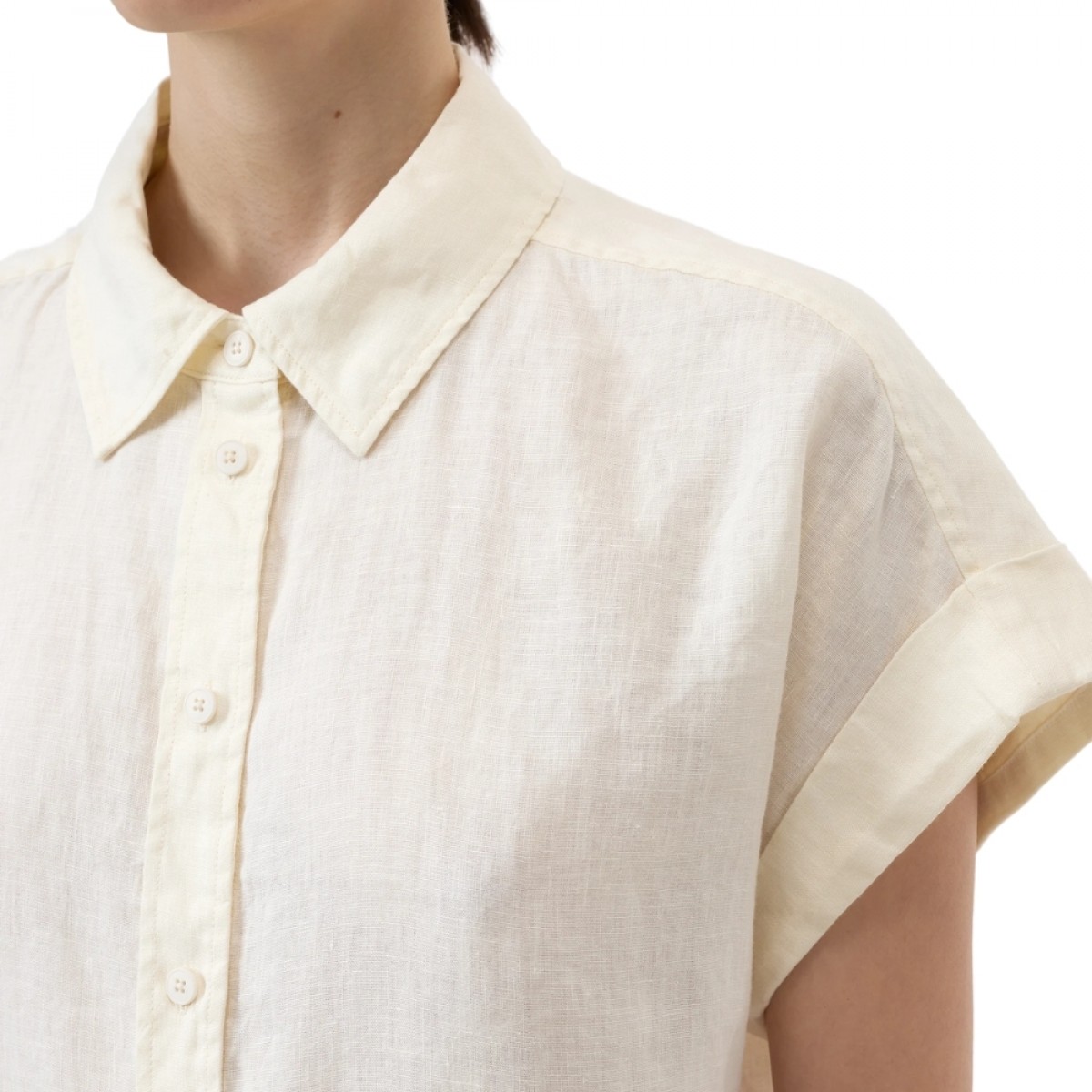 closed sleeveless linen shirt - ivory - ærme