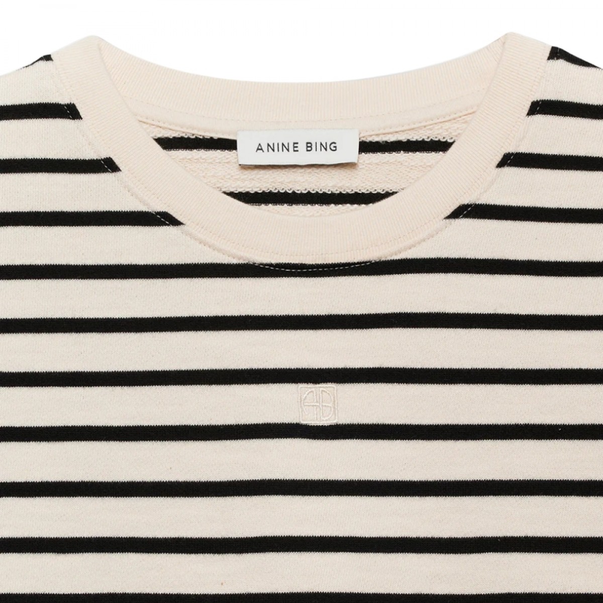 anine bing myers cropped tee - black stripe french terry - hals