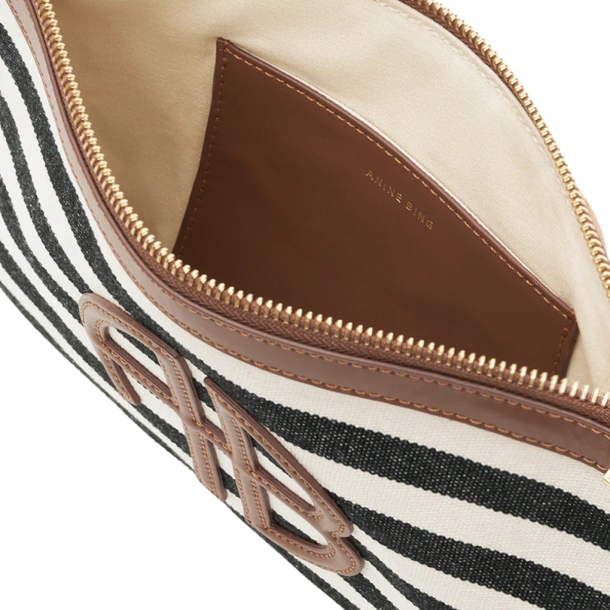anine bing pouch - black and natural stripe - look