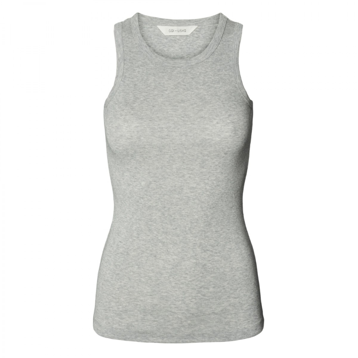 alberte cotton rib top - light grey melange - front