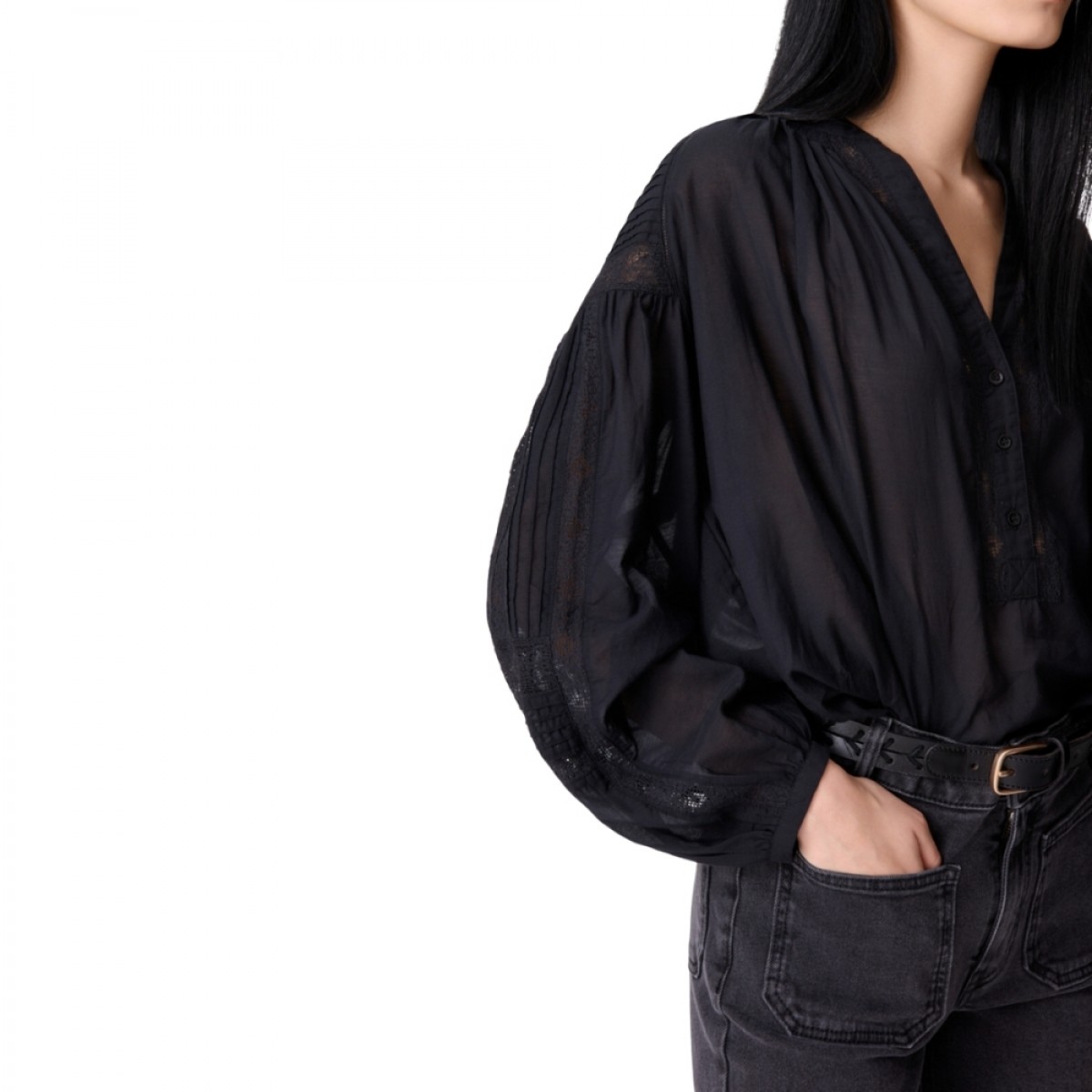 nipoa blouse - black - ærme