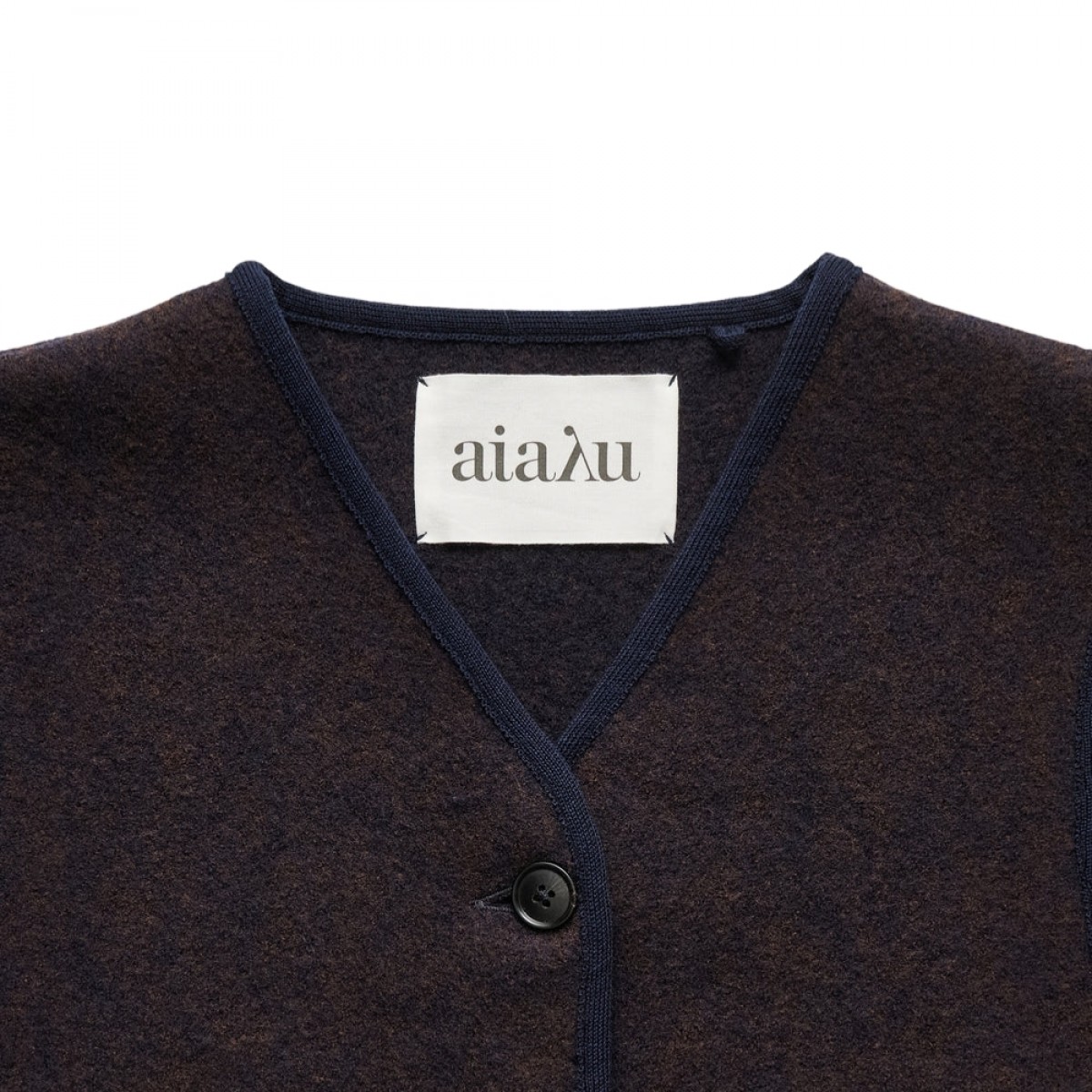 aiayu hilda vest pure merino wool - navy melange - logo