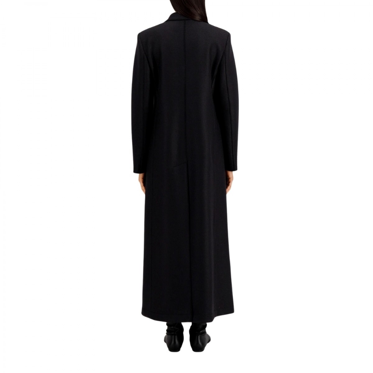 women long double breasted tailored coat pressed wool - black - ryg