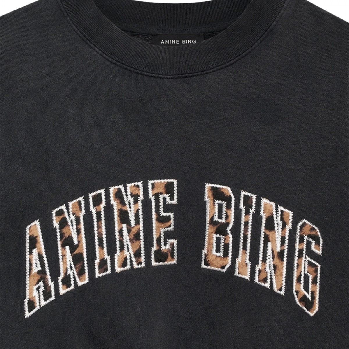 anine bing miles sweatshirt leopard - washed black - logo