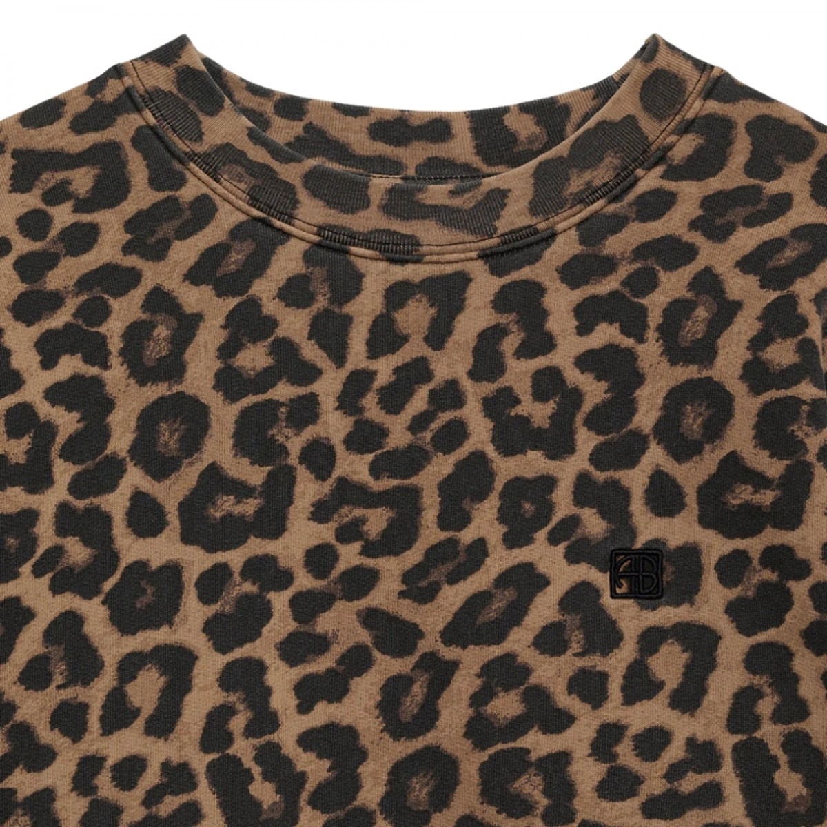 anine bing miles sweatshirt leopard - black and brown leopard - hals