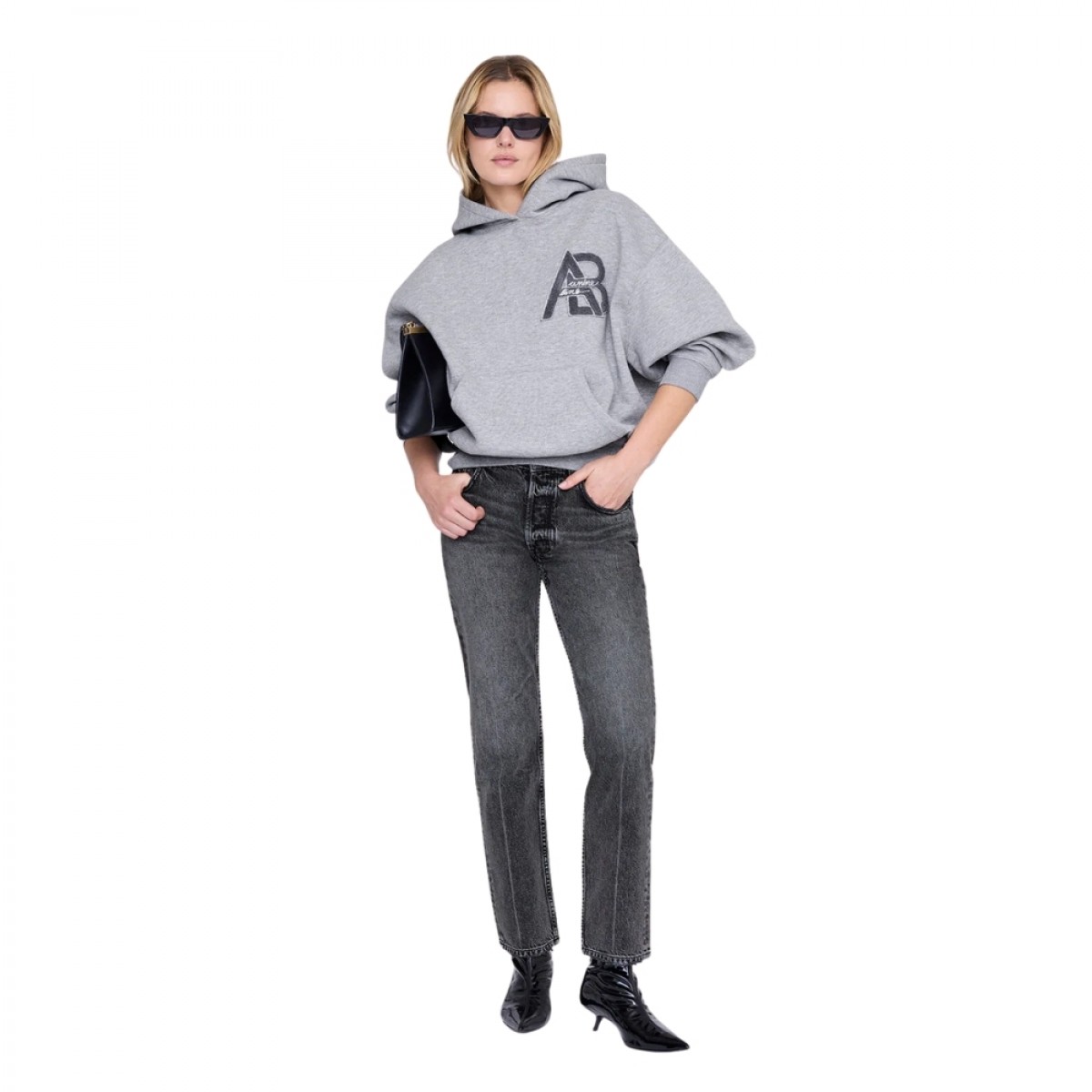 anine bing jaci hoodie letterman - medium heather grey