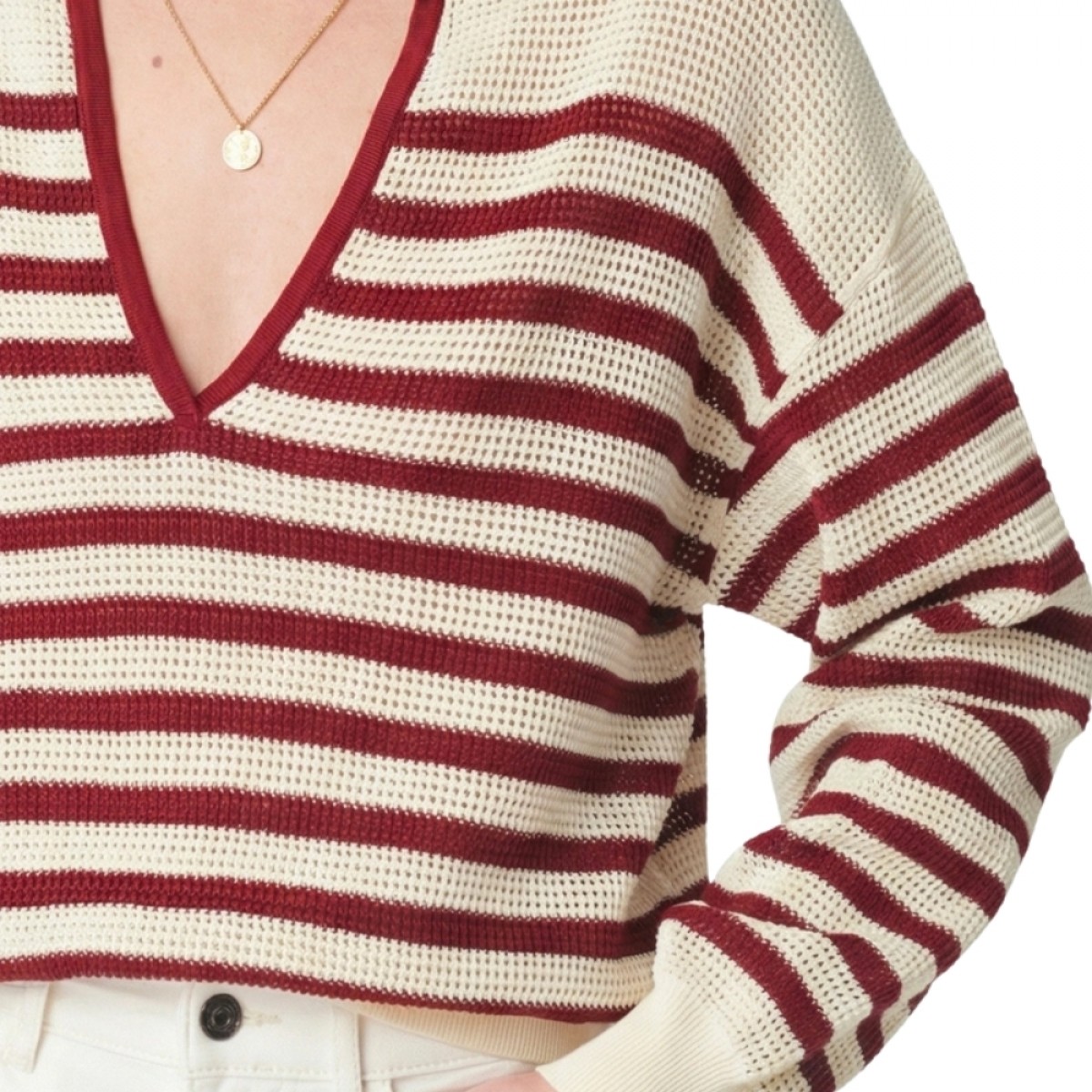 granville sweater - ivoire/rouge - hals 