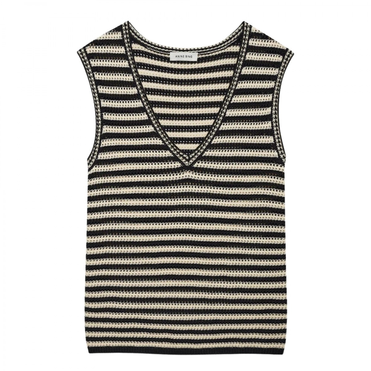 anine bing lowen sweater - black and ivory - front