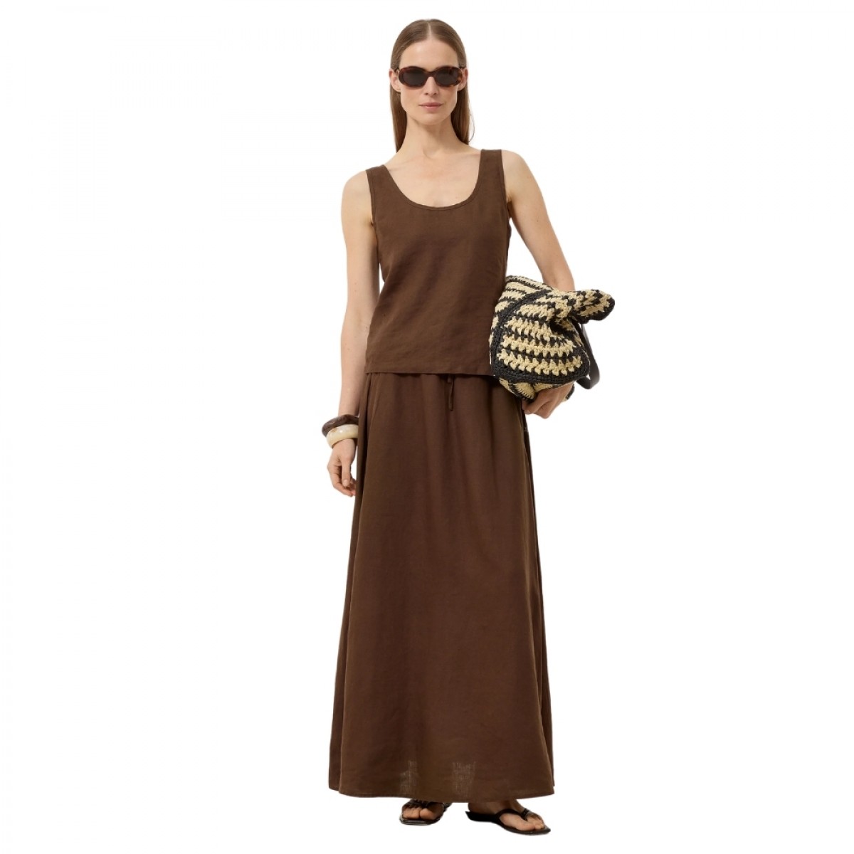 closed tank top linen - maple brown - look