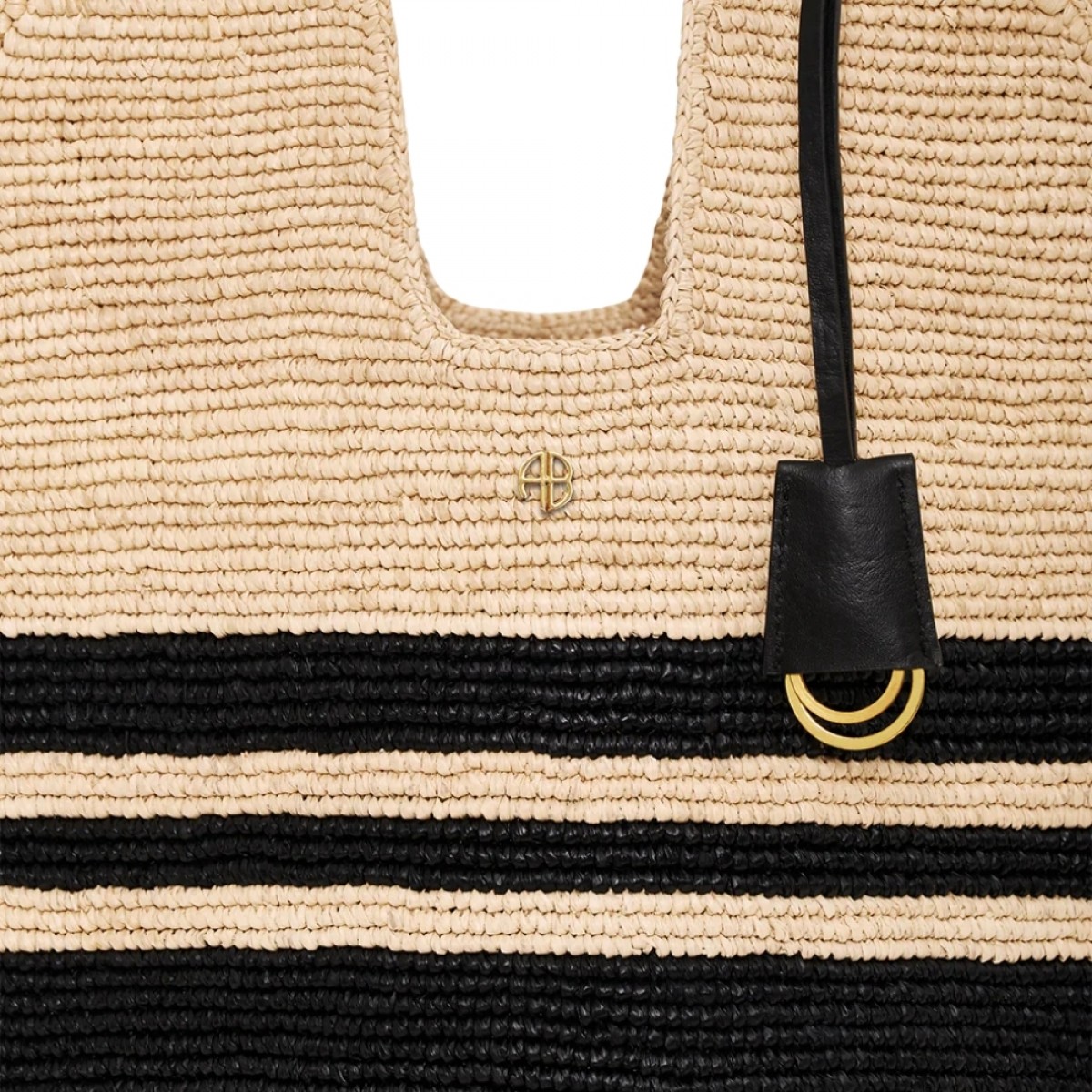 anine bing leah stripes hobo raffia - black and natural stripe - logo
