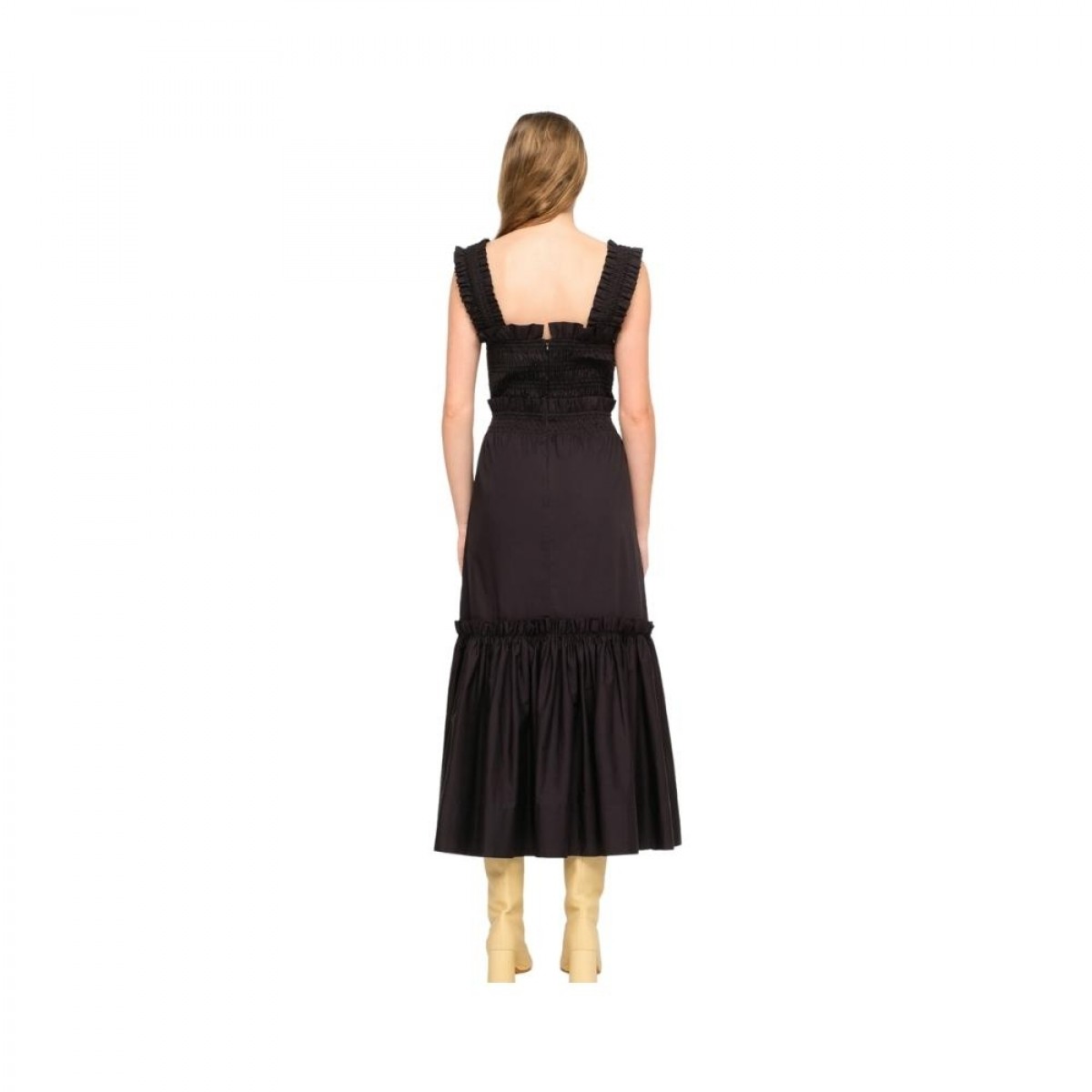 phoebe cotton flutter smocked dress - black - ryggen