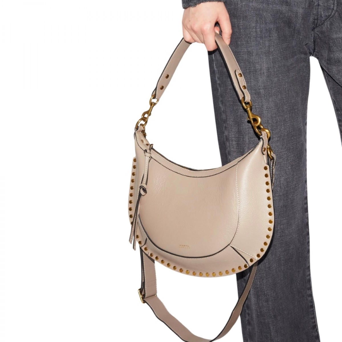 naoko leather shoulder bag - taupe - model look