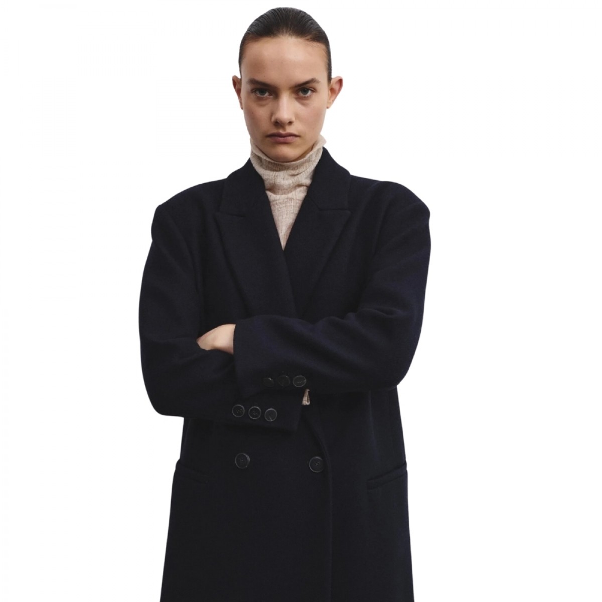 pomandére double-breasted coat - night blue - krave 