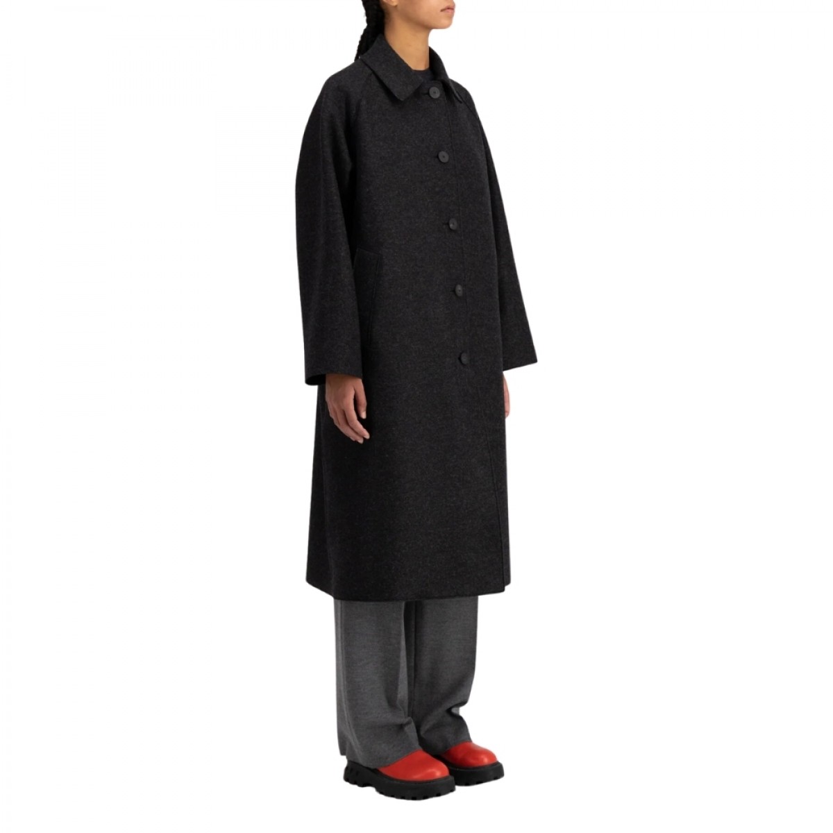 women balmacaan pressed wool - anthracite - fra siden 