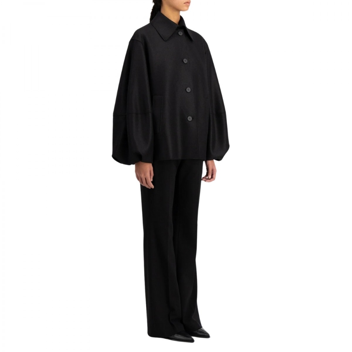 women puff sleeves jacket pressed wool - black - fra siden 