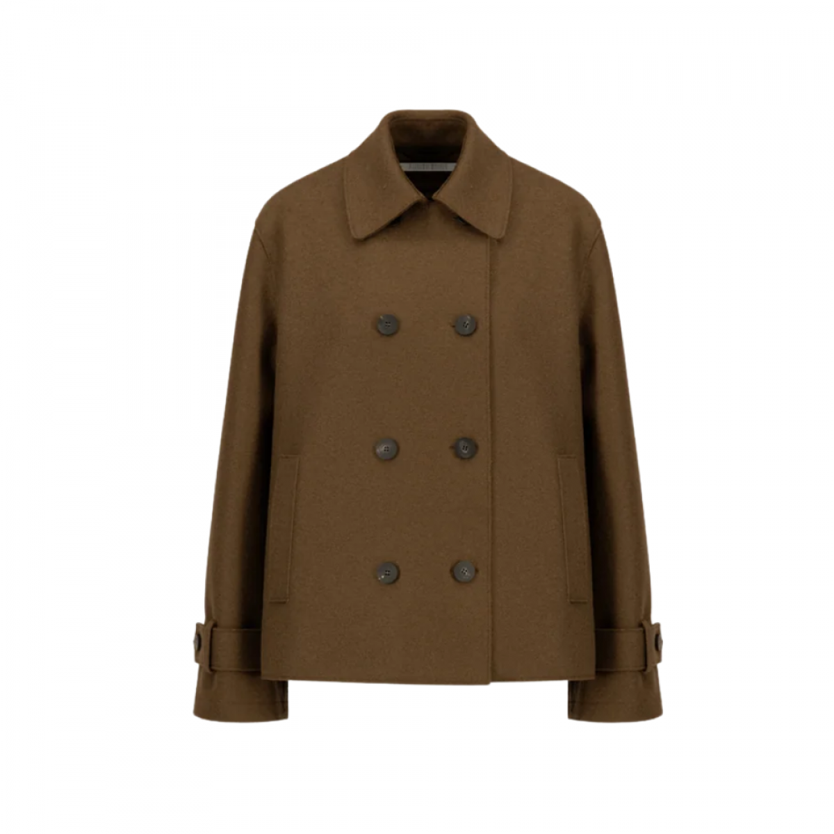 women oversize short trench pressed wool - teddy brown - front