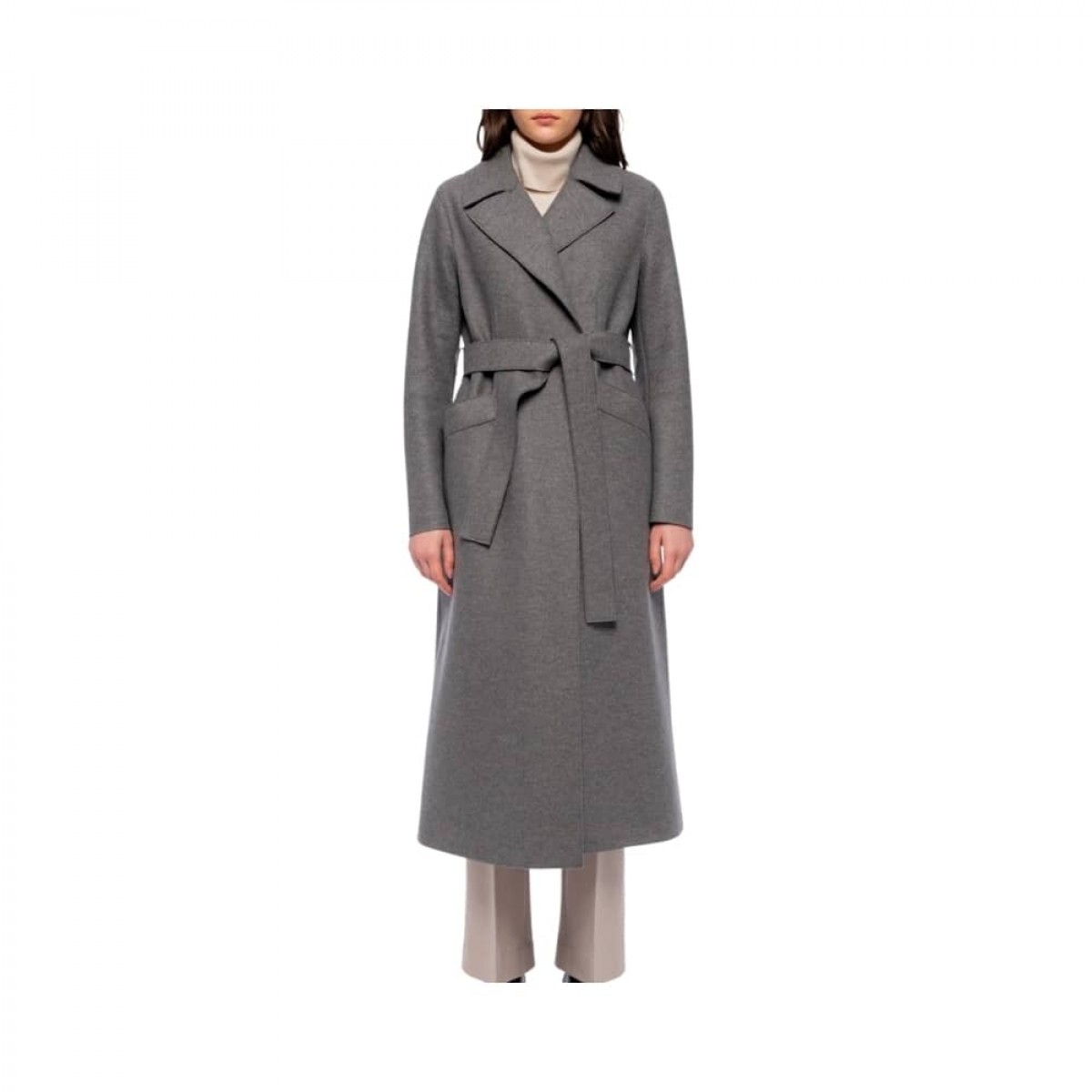 long maxi coat pressed wool - grey melange
