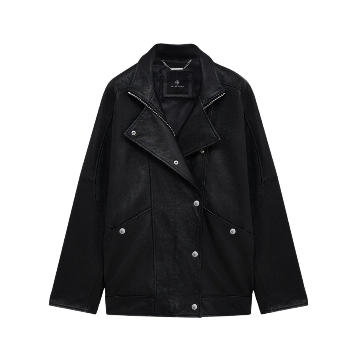 anine bing sandy jacket leather - black - front