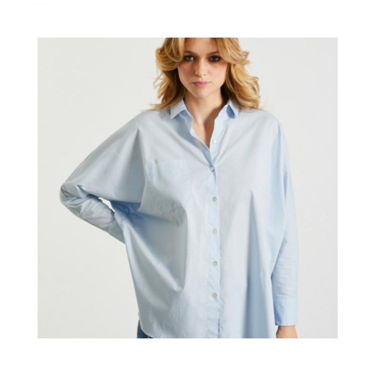 camila shirt - light blue - model front