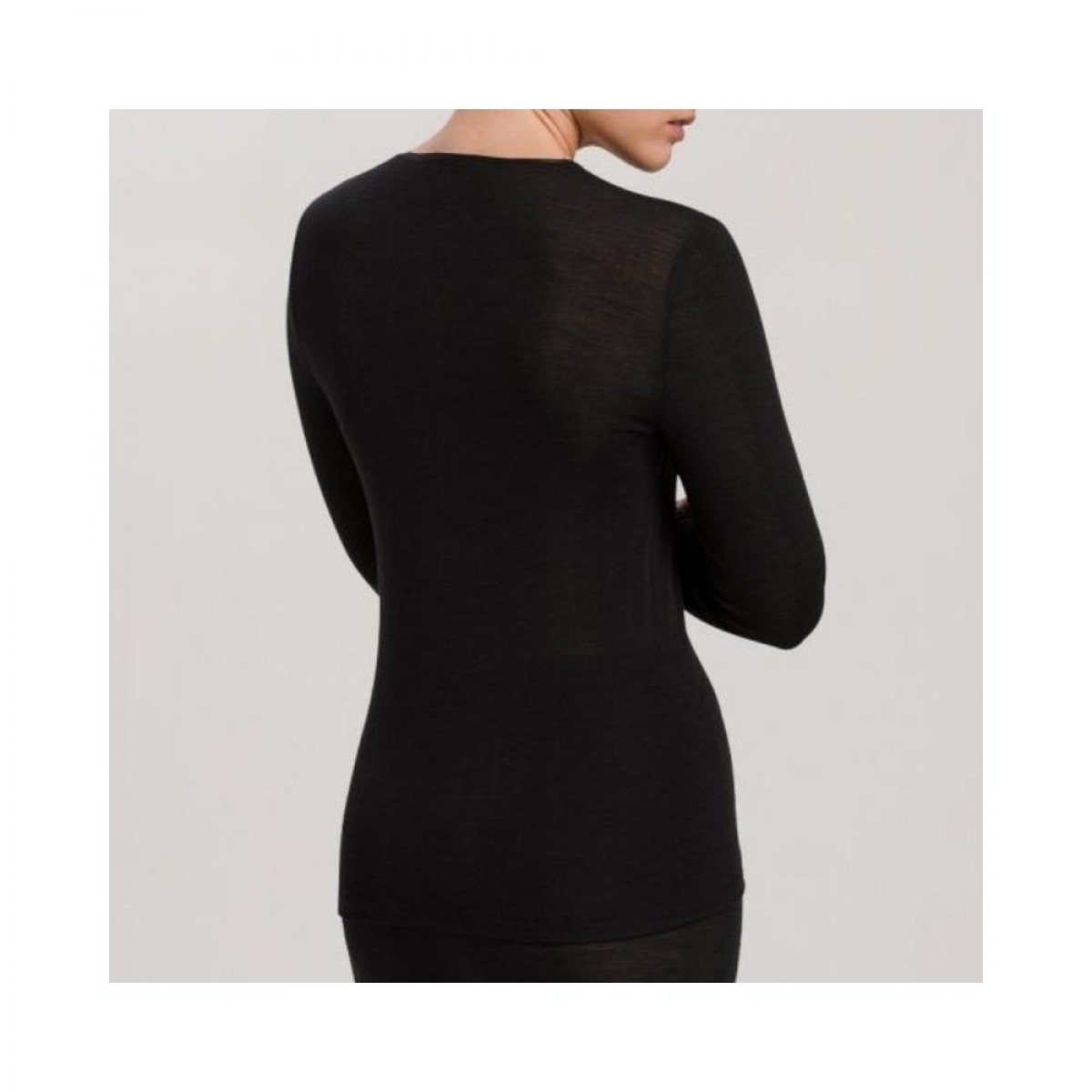 woolen silk long sleeve tee - black - model ryg