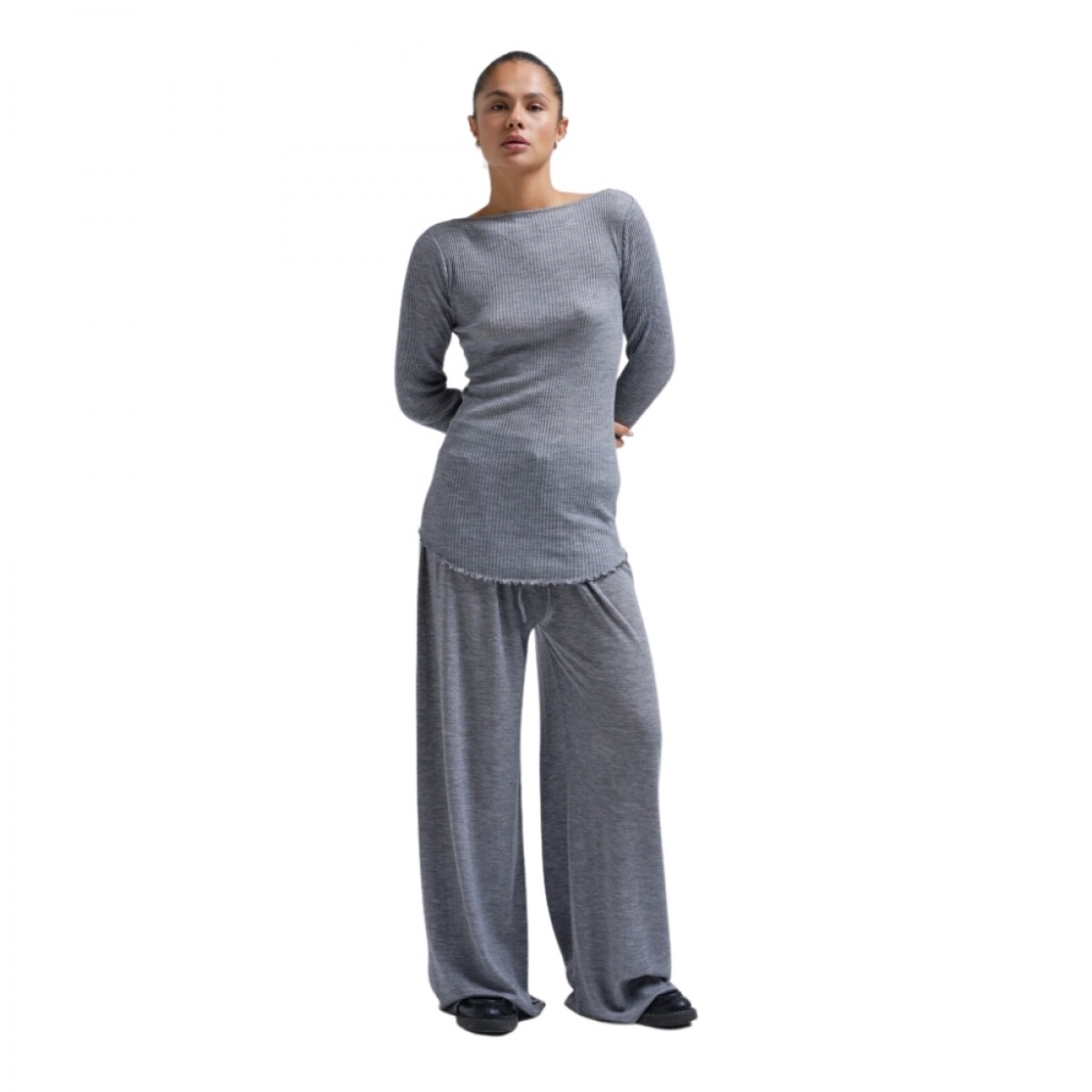 elegante blouse - grey melange - model front