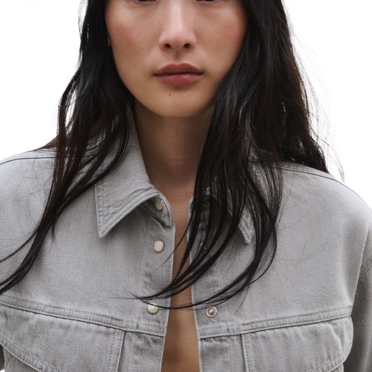 closed fitted utility shirt - light grey - look