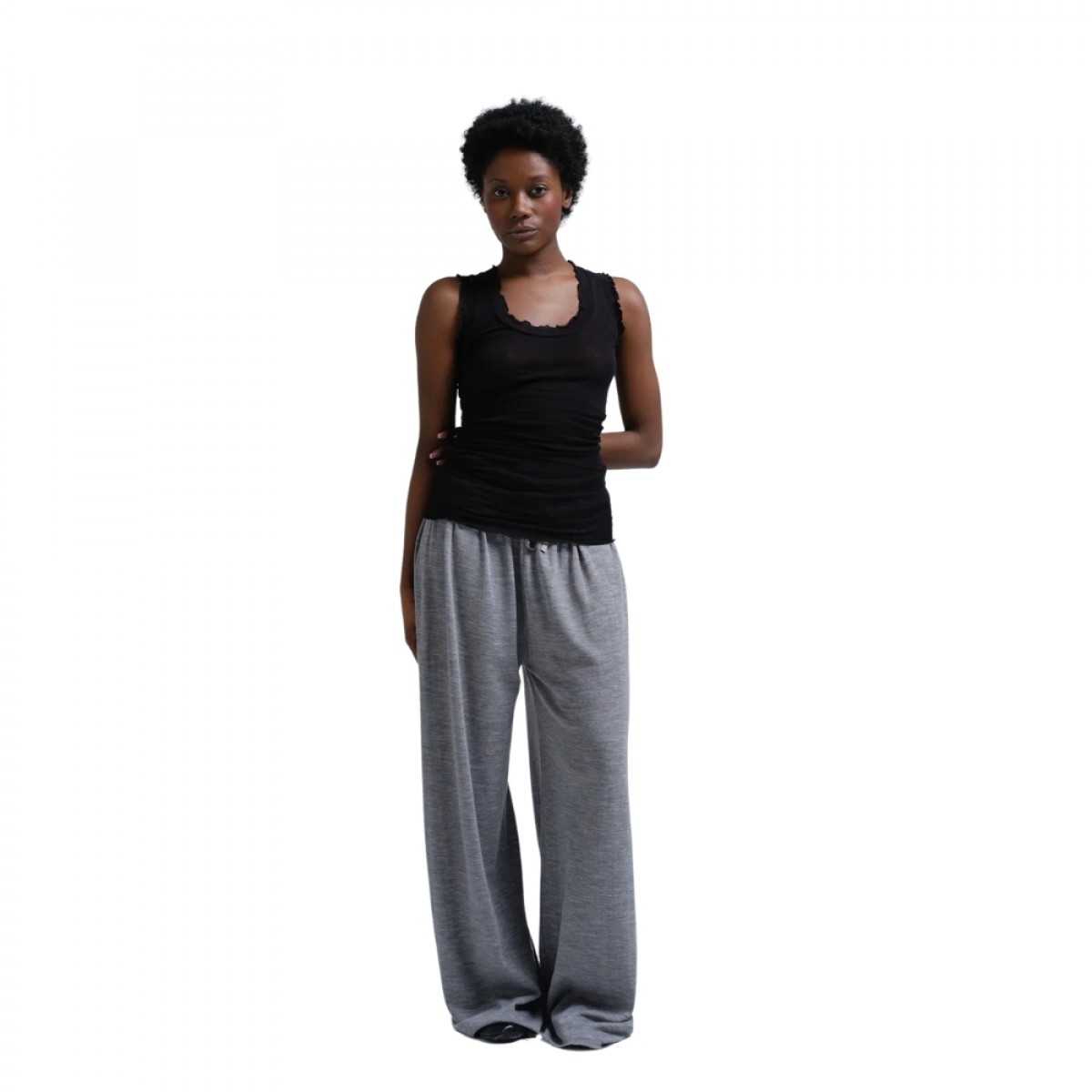 flounce top - black - model front