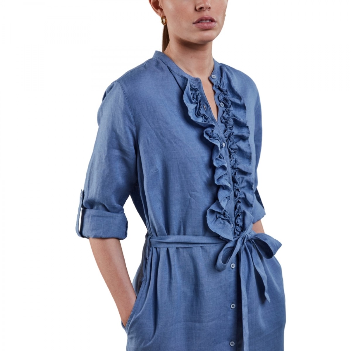 hillary linen dress - blue - model look