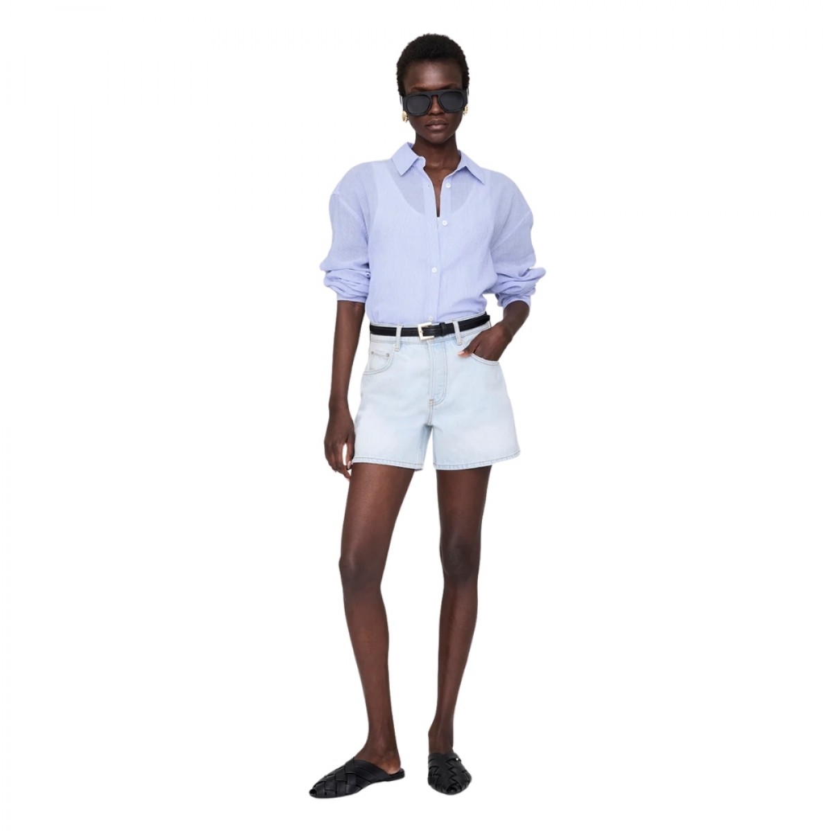 anine bing plaza shirt - blue and white mini stripe 