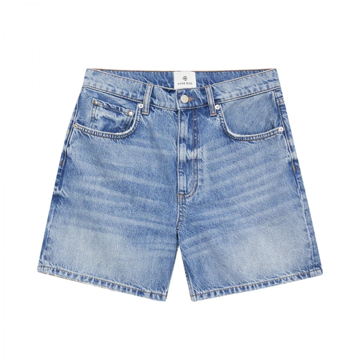 anine bing heath shorts - washed blue - front