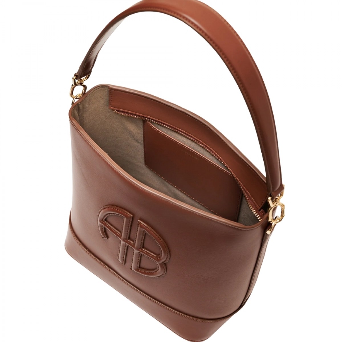 anine bing lili bucket bag - cognac - oppefra 