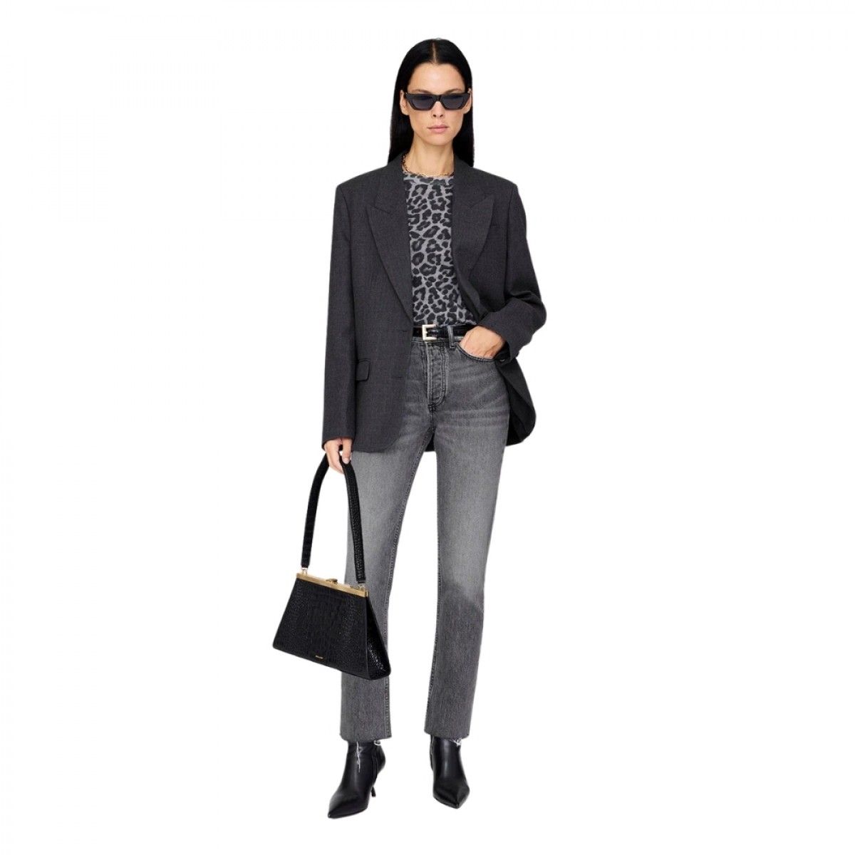 anine bing cohen tee - grey leopard - look