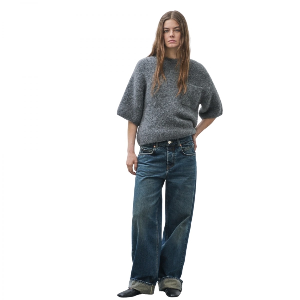 closed crew short sleeve - dark grey melange - model look