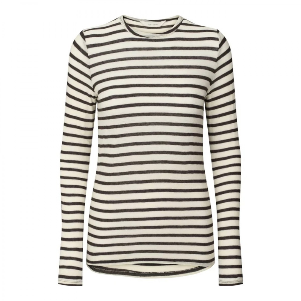 thyra wool sailor reverse wool top - dark brown stripe - front