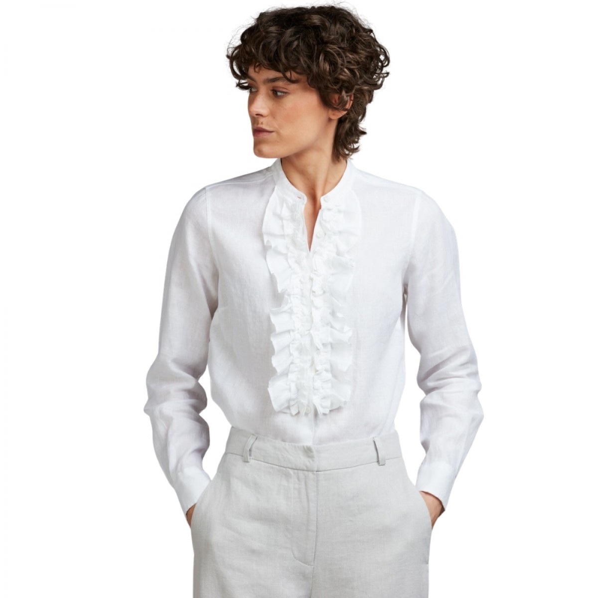 hillary linen blouse - white - model front